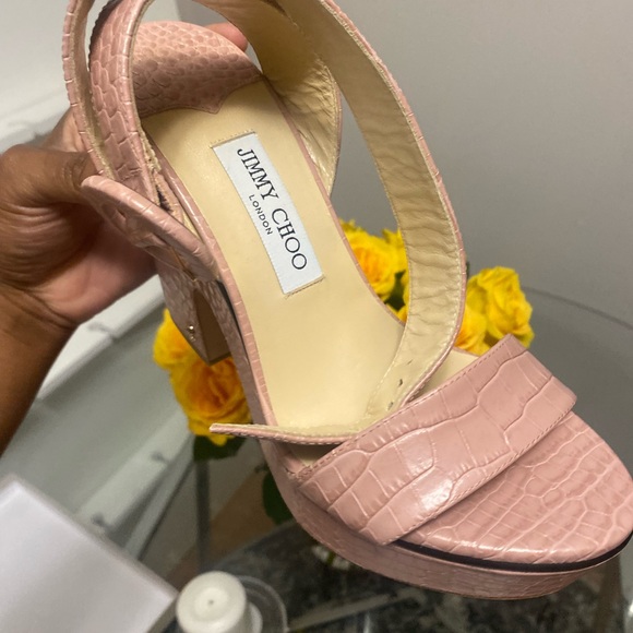 JIMMY CHOO Aimee Blush Croc embossed leather wedge heel - Picture 3 of 10